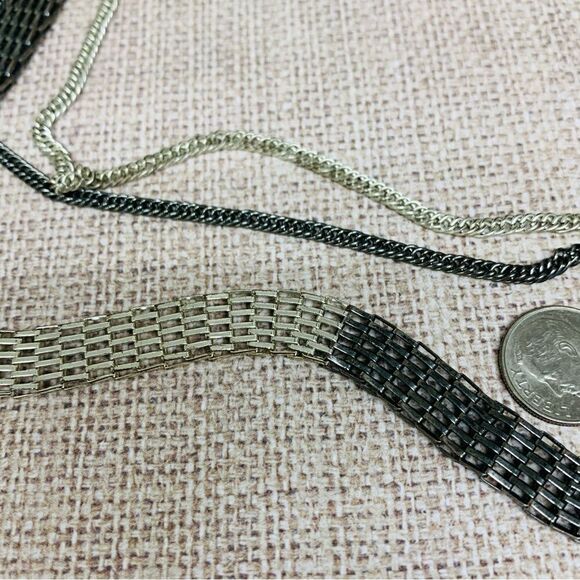 Silver and Gunmetal Mesh Chain Layered Necklace - Picture 2 of 2